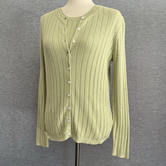 Foxcroft Sweaters - Foxcroft Cardigan Sweater Twin Set Size M Supima Cotton Pointelle Cable Knit
